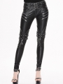 Black and Sliver Gothic Buckle Belt Rivet PU Pants for Women