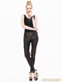 Black and Bronze Gothic Buckle Belt Rivet PU Pants for Women