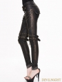 Black and Bronze Gothic Buckle Belt Rivet PU Pants for Women