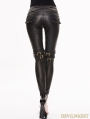 Black and Bronze Gothic Buckle Belt Rivet PU Pants for Women