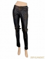 Black and Bronze Gothic Buckle Belt Rivet PU Pants for Women