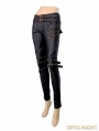 Black and Bronze Gothic Buckle Belt Rivet PU Pants for Women