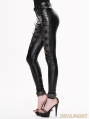 Black Gothic Buckle Belt Mesh Legging for Women