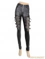 Black Gothic Buckle Belt Mesh Legging for Women