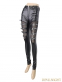 Black Gothic Buckle Belt Mesh Legging for Women