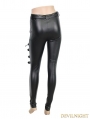 Black Gothic Buckle Belt Mesh Legging for Women