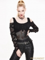 Black Off-the-Shoulder Gothic Punk Mesh T-Shirt for Women