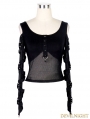 Black Off-the-Shoulder Gothic Punk Mesh T-Shirt for Women