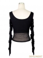 Black Off-the-Shoulder Gothic Punk Mesh T-Shirt for Women