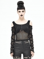 Black Off-the-Shoulder Gothic Punk Mesh T-Shirt for Women