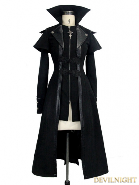 Black Vintage Gothic Long Cape Design Coat for Women - Devilnight.co.uk