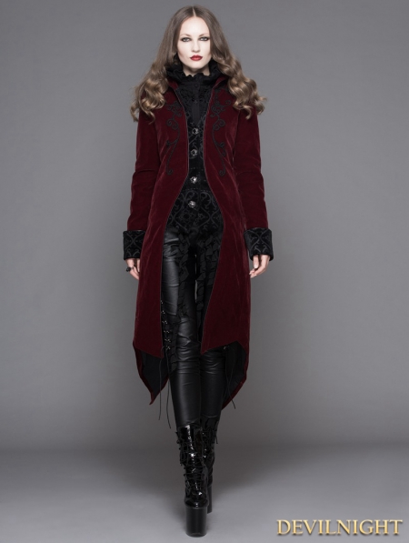 Wine Red Gothic Palace Style Long Coat for Women - Devilnight.co.uk