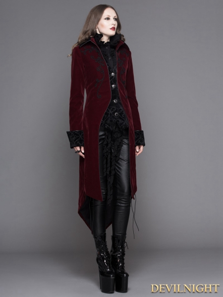 Wine Red Gothic Palace Style Long Coat for Women - Devilnight.co.uk