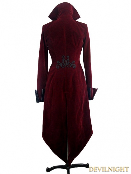 Wine Red Gothic Palace Style Long Coat for Women - Devilnight.co.uk