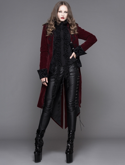 Wine Red Gothic Palace Style Long Coat for Women