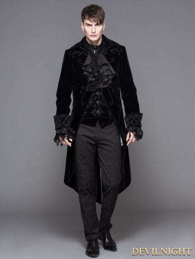 Black Gothic Palace Style Long Coat for Men