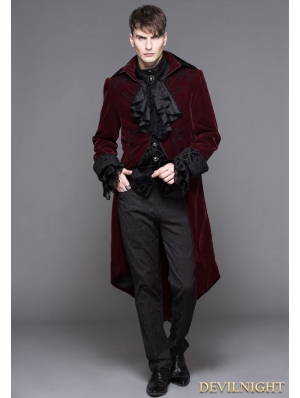 Wine Red Gothic Palace Style Long Coat for Men