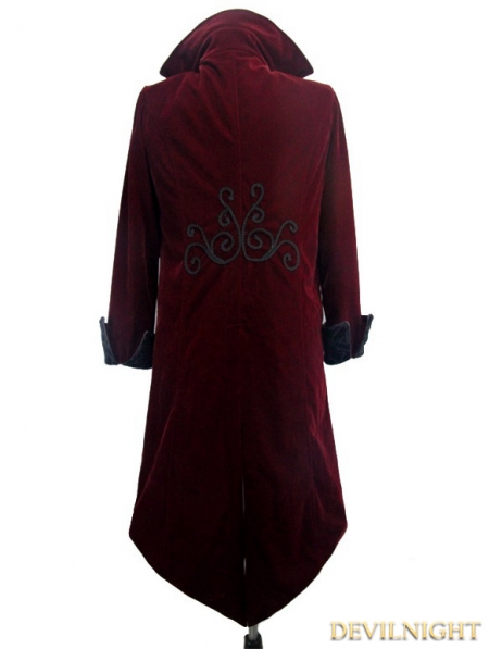 Wine Red Gothic Palace Style Long Coat for Men - Devilnight.co.uk