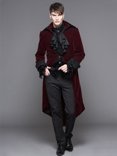 Wine Red Gothic Palace Style Long Coat for Men