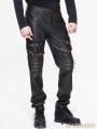Black and Bronze Gothic Punk PU Buckle Blet Pants for Men