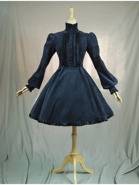 Navy Blue Long Sleeves Vintage Classic Lolita Dress - Devilnight.co.uk