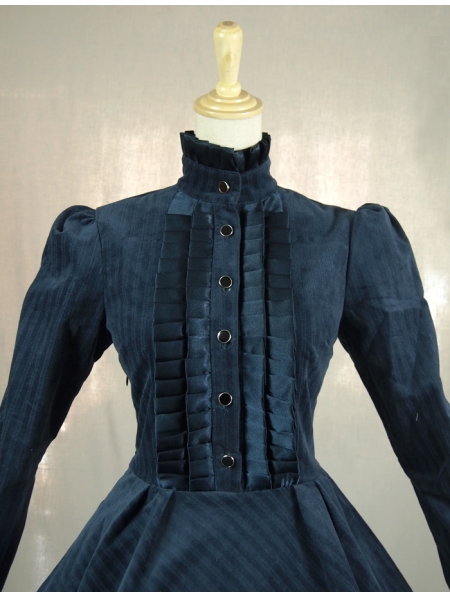 Navy Blue Long Sleeves Vintage Classic Lolita Dress - Devilnight.co.uk