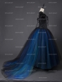 Romantic Gothic Cap Sleeves Blue Corset Long Prom Party Dress 