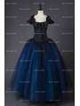 Romantic Gothic Cap Sleeves Blue Corset Long Prom Party Dress 