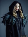 Black Gothic Removable Dark Green Feather Hooded Cape for Women