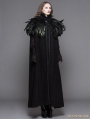 Black Gothic Removable Dark Green Feather Hooded Cape for Women