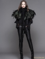 Black Gothic Removable Dark Green Feather Hooded Cape for Women