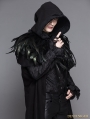 Black Gothic Removable Dark Green Feather Hooded Cape for Men 