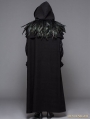 Black Gothic Removable Dark Green Feather Hooded Cape for Men 