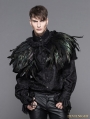 Black Gothic Removable Dark Green Feather Hooded Cape for Men 