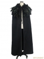 Black Gothic Removable Dark Green Feather Hooded Cape for Men 