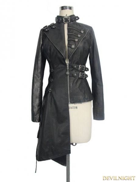 Black Gothic Punk Old Style Asymmetric Jacket For Women - Devilnight.co.uk