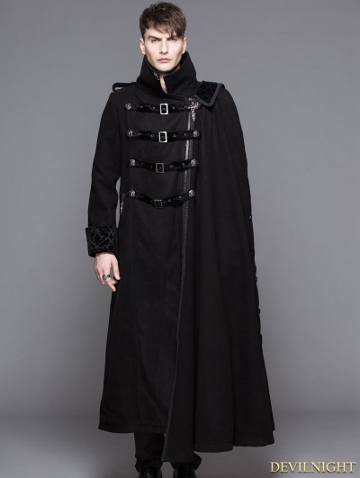 Black Gothic Punk Asymmetric Military Jacket For Men