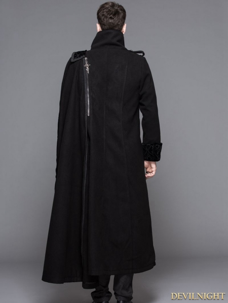 Black Gothic Punk Asymmetric Military Jacket For Men - Devilnight.co.uk