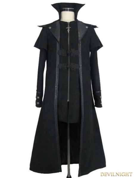 Black Vintage Gothic Long Cape Design Coat For Men - Devilnight.co.uk