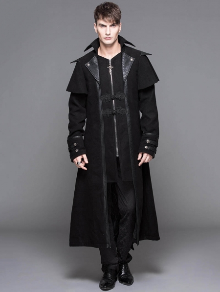 Black Vintage Gothic Long Cape Design Coat For Men - Devilnight.co.uk