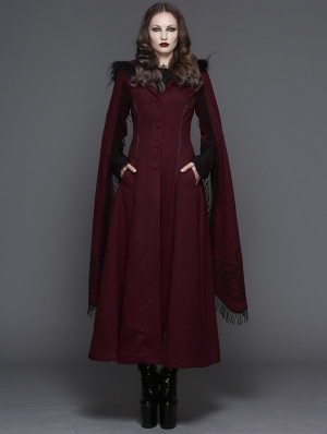 Red Gothic Long Hooded Cape Coat For Women 