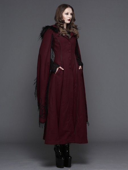 Devil Fashion Black Gothic Long Hooded Cape Coat For Women 