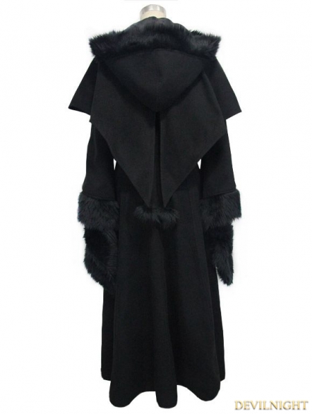 Black Gothic Dovetail Hooded Cape Long Coat For Women - Devilnight.co.uk