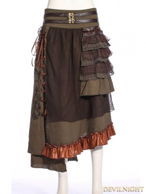 Brown Steampunk Splicing Long Skirt