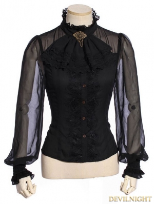 Black Steampunk Shirt with Removable Tie For Women