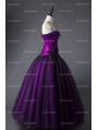 Romantic Purple and Black Feather and Flower Gothic Corset Long Prom Dress  
