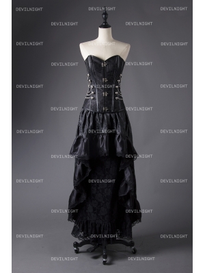 Black Steampunk Lace Gothic Corset Prom Party Dress