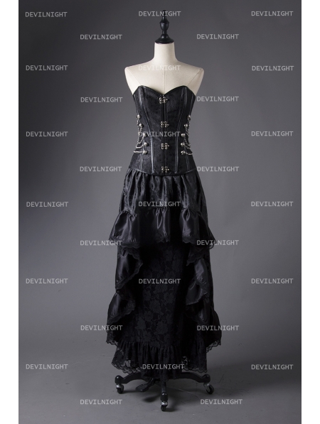 Black Steampunk Lace Gothic Corset Prom Party Dress - Devilnight.co.uk