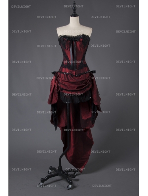 Wine Red Gothic Short Burlesque Corset Prom Party High-Low Dress