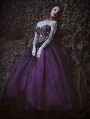 Purple and Black Steampunk Style Gothic Corset Long Prom Dress